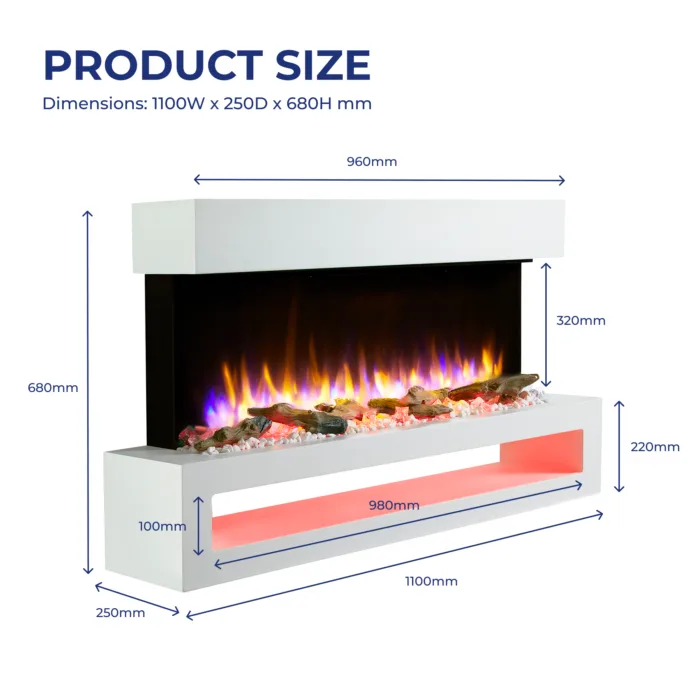 Fenwick wall Mounted electric fire dimension