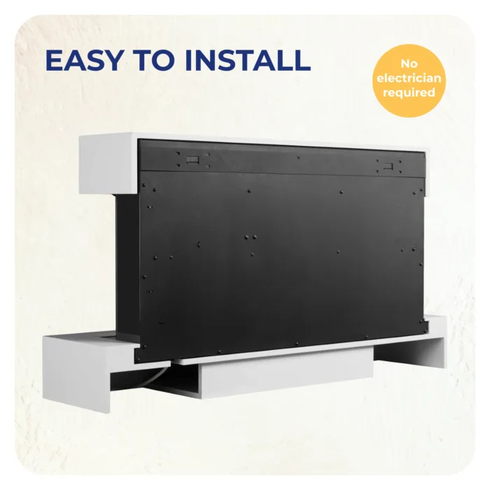 Runswick wall mounted electric fire rear panel showing easy installation with no electrician required.