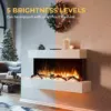 Runswick wall mounted electric fireplace showing 5 flame brightness levels in a modern living room