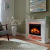 Ebberston electric fireplace with white surround, warm mood light with realstic flame effect