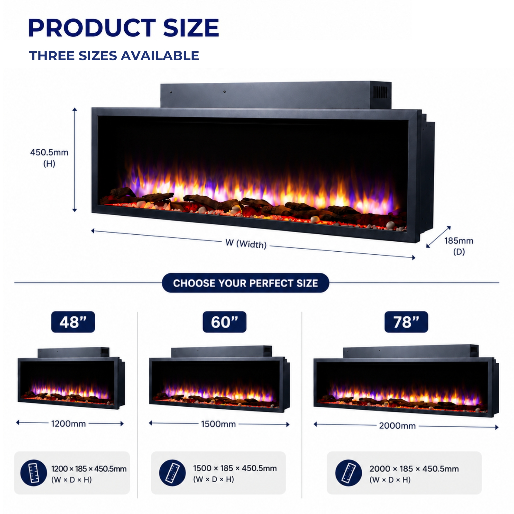 New Hawnby Slim Frame electric fire size guide