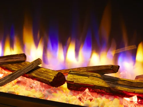 Deluxe realistic log set for electric fireplaces by Endeavour Fires, premium decorative finish.
