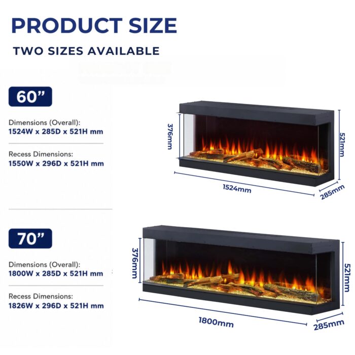 Deluxe Rosedale Media Wall Fire Size Guide