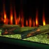 Deluxe Rosedale Media Wall electric fire with illuminated logs, green crystal fuel bed and orange flame effect